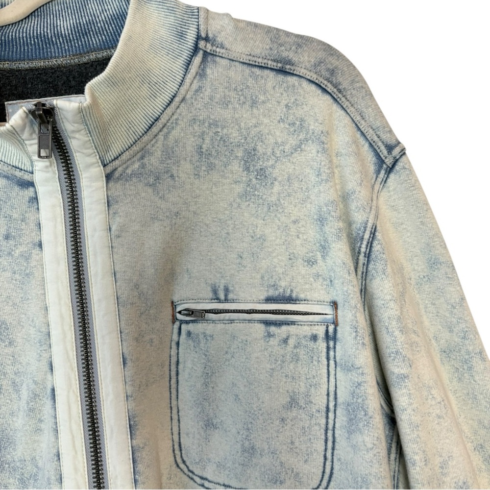 32 Bar Blues Sweatshirt Jacket XXL Full Zip‎ Blue Denim Acid Wash Cotton Stretch - Picture 4 of 7